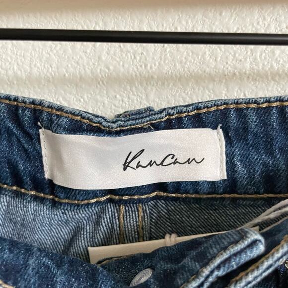 Kancan Medium Wash Denim High Rise Distressed Cut Off Shorts Women's Small NWT - Picture 5 of 8